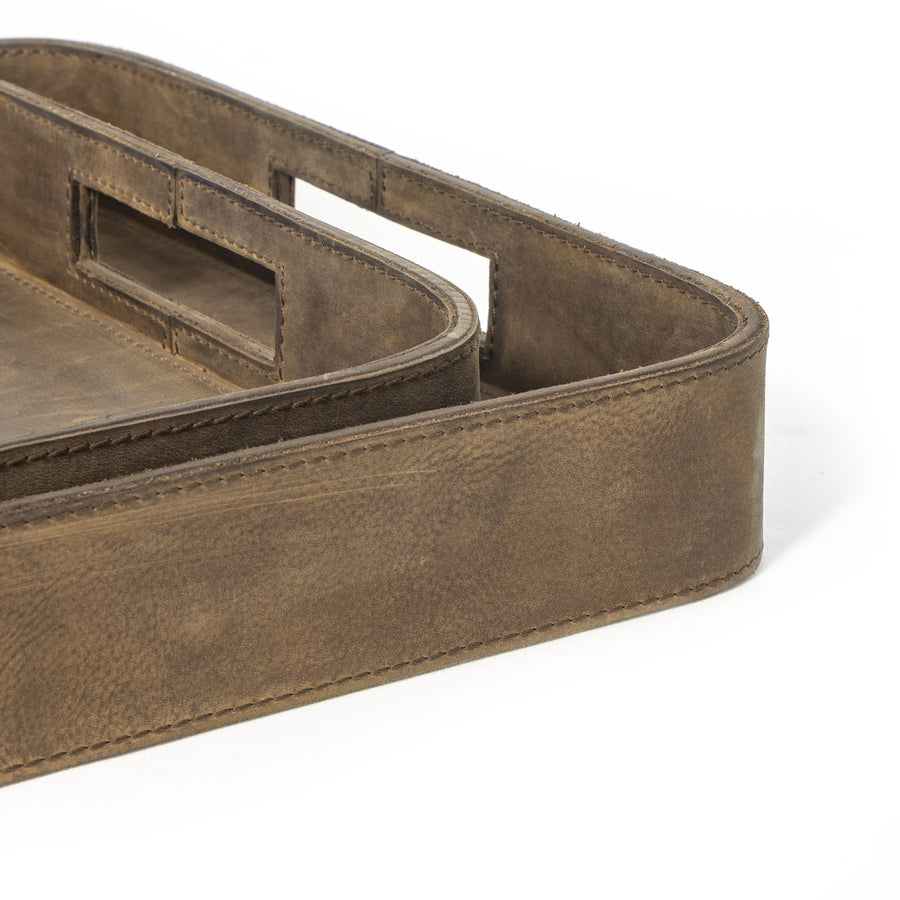 Derby Rectangle Leather Tray Set