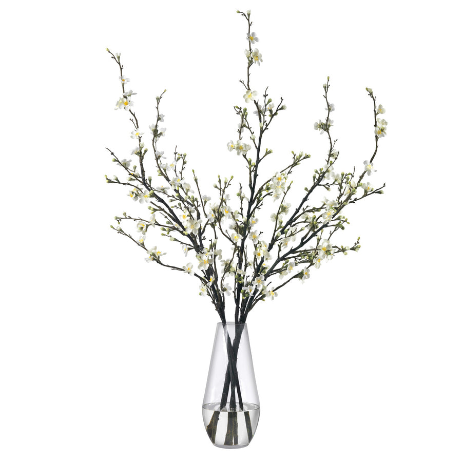 White Plum Branches in Glass Vase