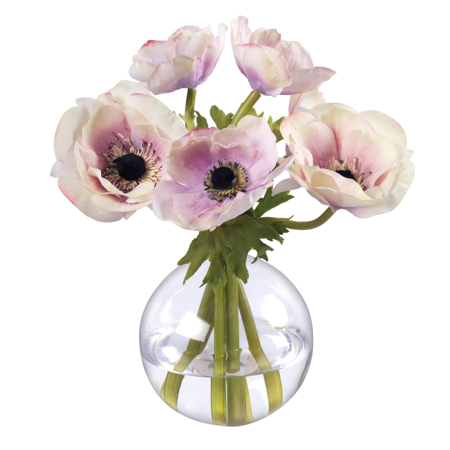 Lavender Anemones in Glass Bud Vase