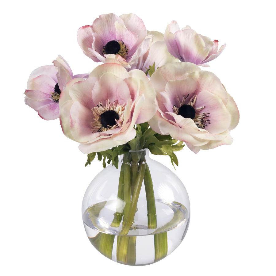 Lavender Anemones in Glass Bud Vase