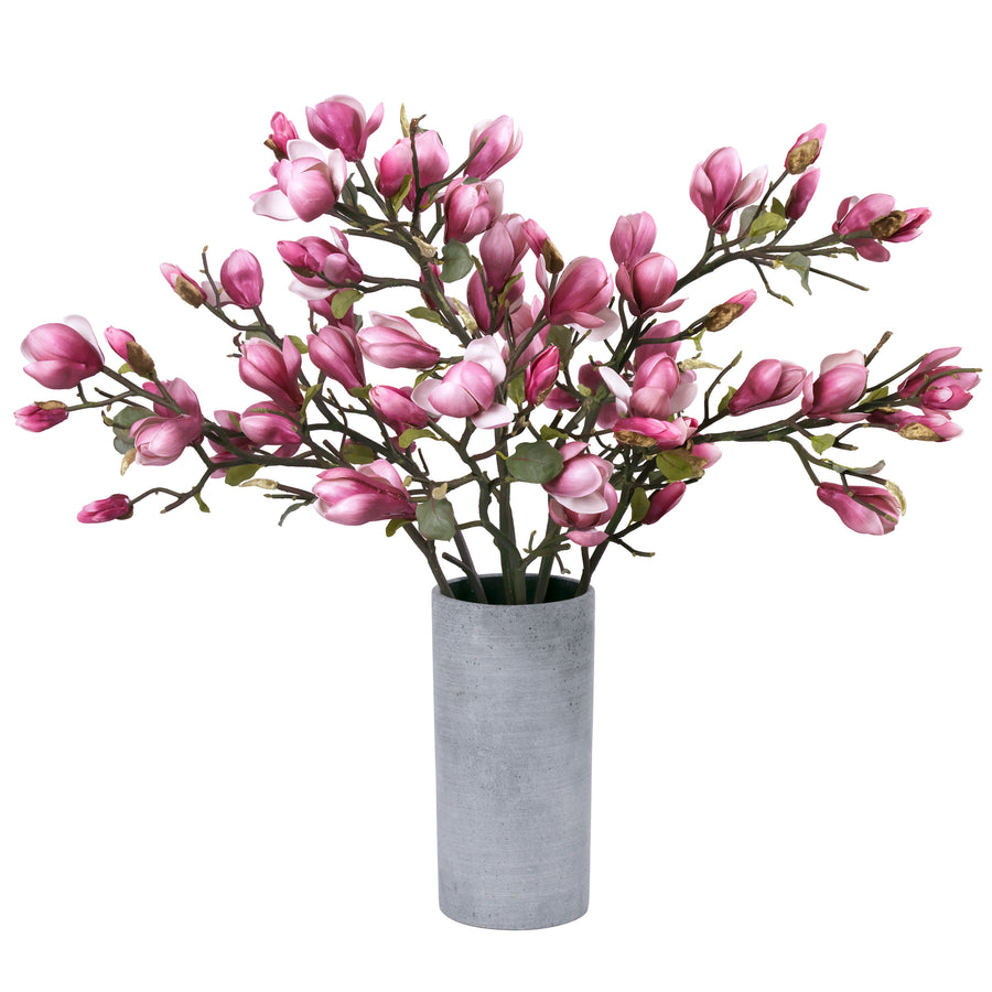 Pink Magnolia Branches in Gray Ceramic Vase