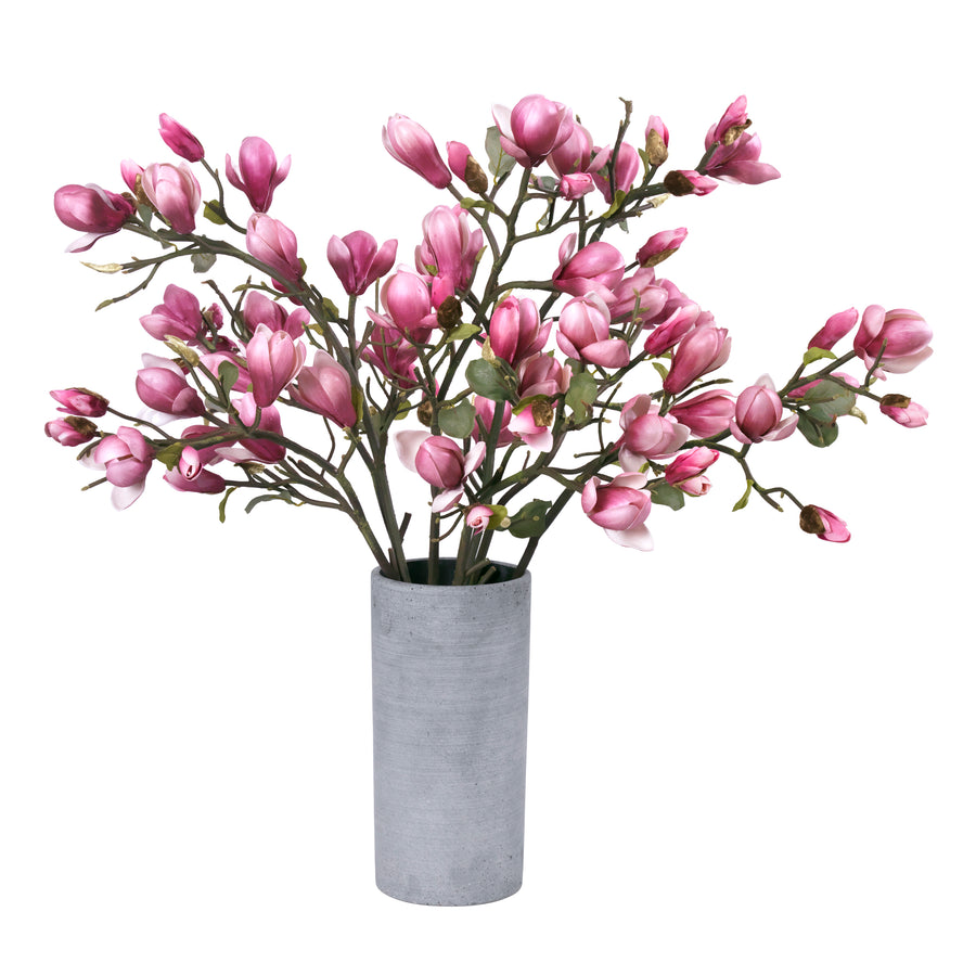 Pink Magnolia Branches in Gray Ceramic Vase