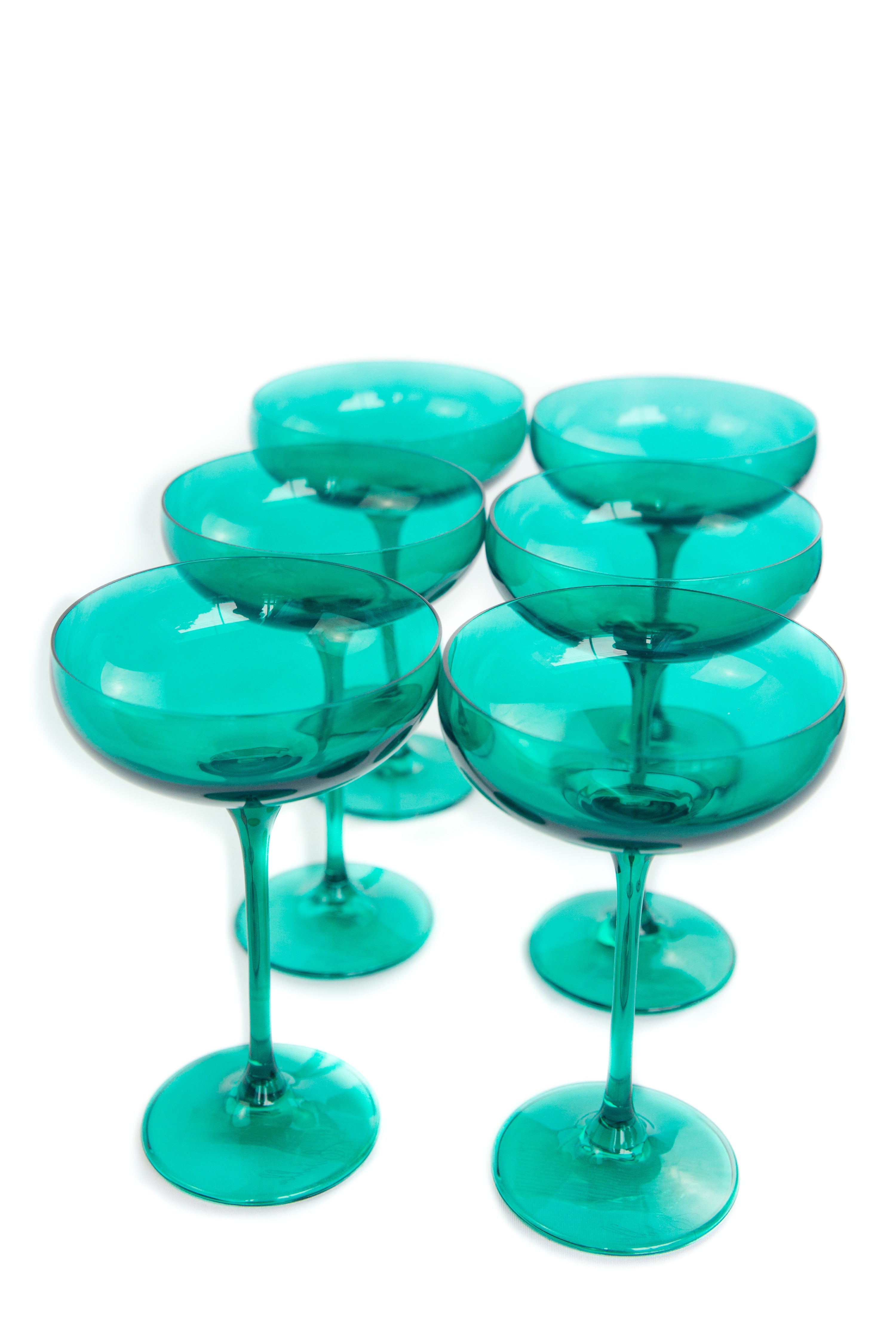 Teal Champagne Colored Coupe Glasses Set of 2