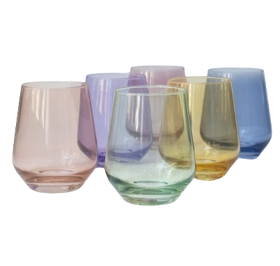 Pastel Mixed Colored Wine Stemless - Set of 6
