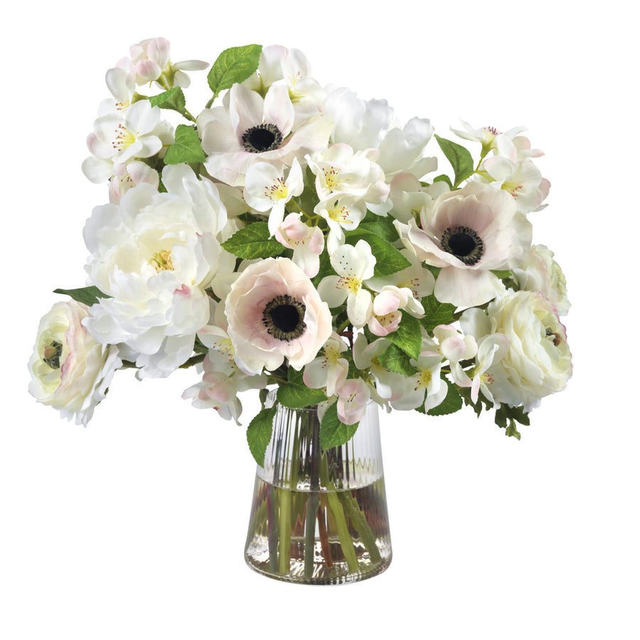 Apple Blossoms, Peonies and Ranunculus in Glass Vase