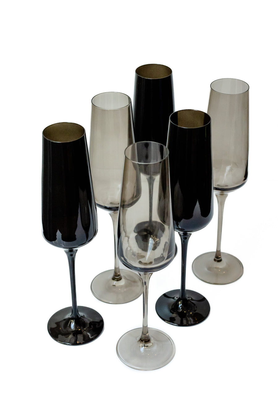 Smoked Mixed Champagne Flutes Set - Set of 6
