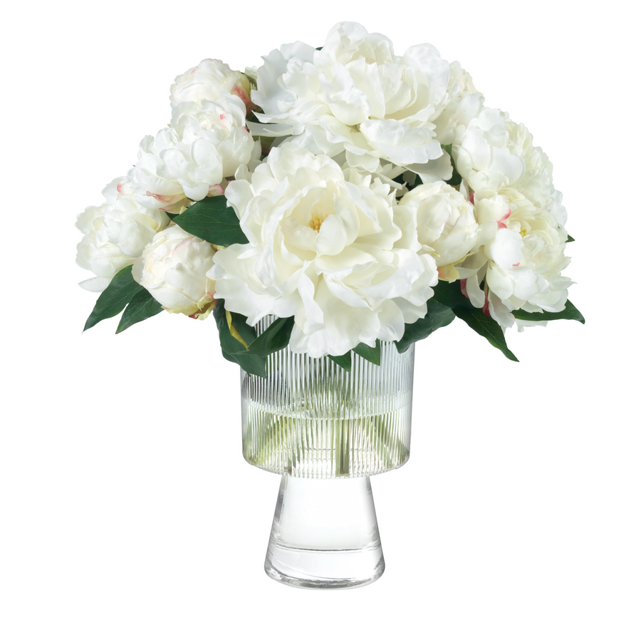 Cream Peonies in Footed Glass Vase